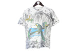 Vintage St. Martin FWI T-Shirt Small gray animal parrots pattern 80s 90s retro classic shirt Guadeloupa