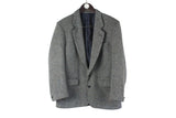 Vintage Harris Tweed Blazer Medium gray 2 buttons 80s 90s retro classic heavy jacket college university wool jacket