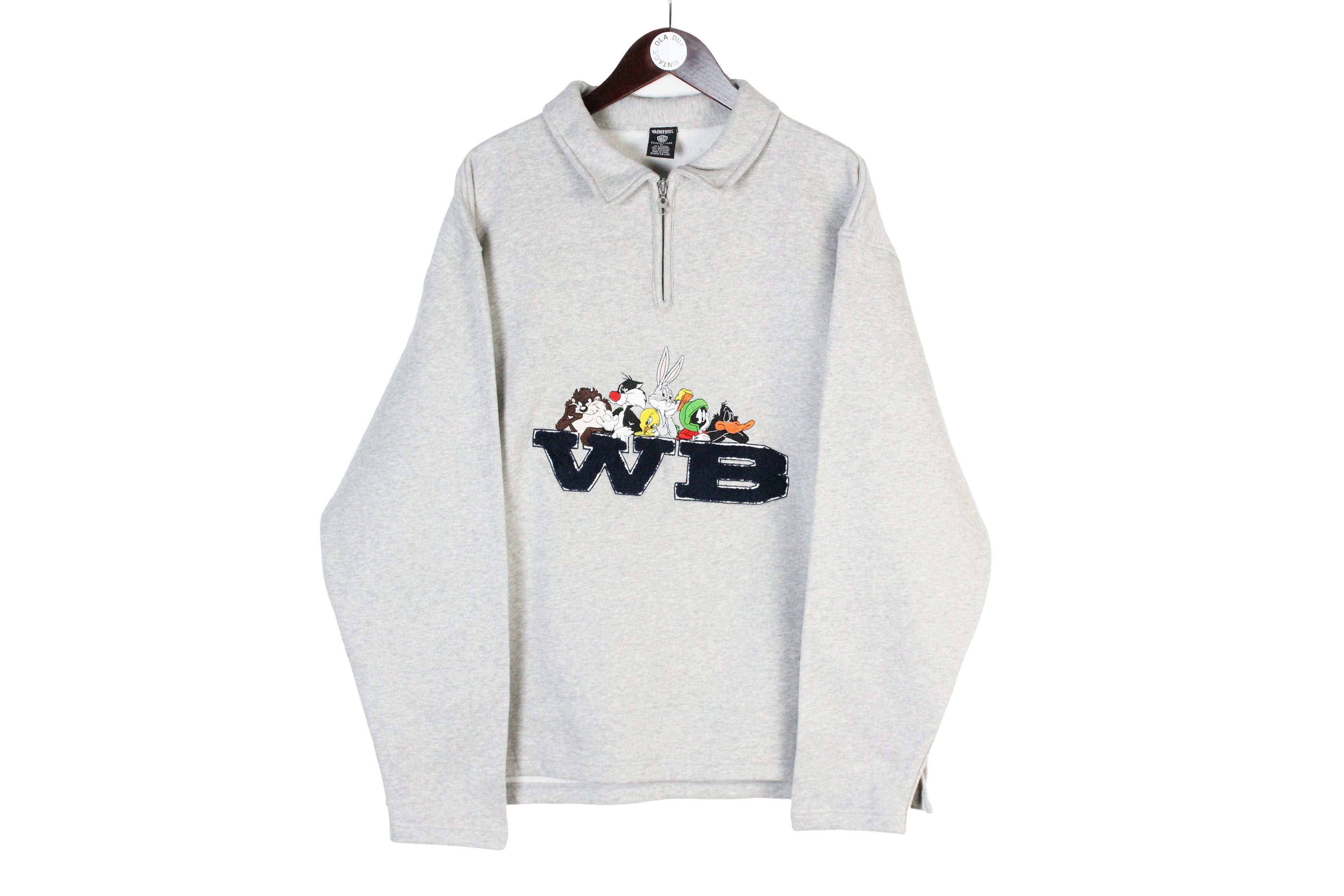 Vintage Warner Bros Looney Tunes Sweatshirt 1/4 Zip Large – dla dushy