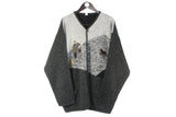 Vintage Cardigan Sweater XLarge human animal pattern embroidery logo retro 90s 80s classic pullover