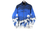 Vintage Wolf Fleece Full Zip Women’s XLarge blue white 90s retro animal wild nature print pattern