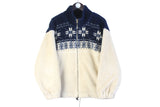 Vintage Fleece Women’s Large white blue 90s retro full zip heavy jumper ski cozy pullover sweater