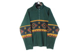 Vintage Fleece 1/4 Zip XLarge sweater green abstract pattern ski style 90s jumper rare retro pullover sweater