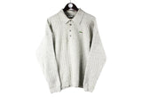 Vintage Lacoste Sweater Medium gray wool collared 90s retro casual jumper