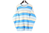 Vintage Lacoste Sweater Large 90s retro crewneck pullover jumper made in France casual striped pattern blue small logo