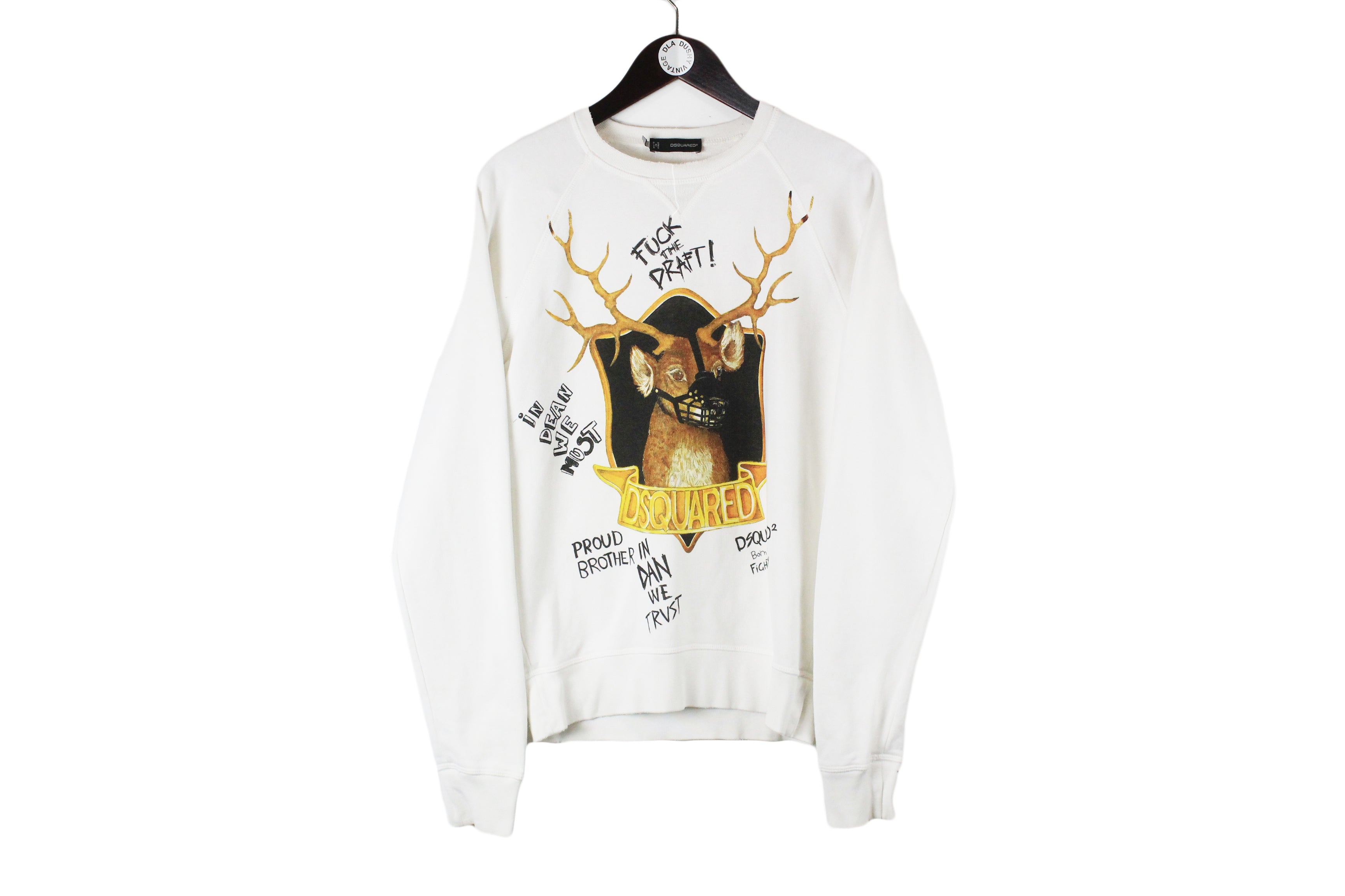 【関税&送料込】Dsquared White Cotton Sweatshirt Dsquared2 Patch embellished cotton sweatshirt