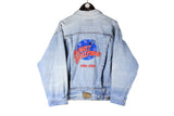 Vintage Hollywood Planet Hong Kong Denim Jacket Small blue big embroidery logo 90s retro style heavy jean coat 1991 USA wear