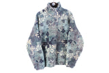 Vintage Fleece 1/4 Zip Large blue 90s retro winter ski jumper pullover abstract pattern