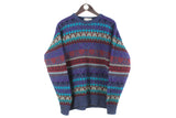 Vintage Scottish Isles Sweater Large wool abstract pattern winter warm classic UK 80s 90s pullover