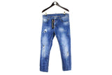 Dsquared2 Jeans 48 blue denim dot paint pattern authentic streetwear made in Italy