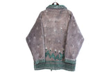 Vintage Floral Print Fleece Full Zip Women's Large