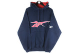 Vintage Reebok USA Hoodie Large navy blue red 90s retro big logo flag hooded sweatshirt oversized fit