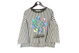 Golden Goose Deluxe Sweatshirt Women's Medium striped pattern floral pattern big logo authentic luxury streetwear crewneck oversized shirt t-shirt 3/4 sleeve