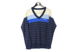 Vintage Adidas Sweater Medium blue beige 80s made in Austria retro rare sweatshirt small logo