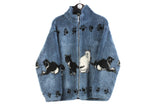 Vintage Cats Print Fleece Full Zip Small
