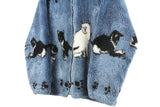 Vintage Cats Print Fleece Full Zip Small