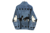Vintage Cats Print Fleece Full Zip Small