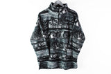 Vintage Fleece 1/4 Zip Women's Medium black gray 90s winter abstract pattern