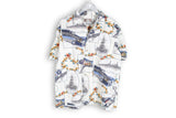 vintage hawaii made in USA shirt white boat plane silk pattern