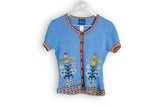Vintage Kenzo Jeans Cardigan T-Shirt Women's Medium blue floral