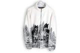 Vintage Wolf Print retro 90s Fleece XLarge white black animal pattern