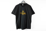 Vintage Chanel Embroidery Logo Bootleg T-Shirt Large / XLarge black gold big logo 80s made in Korea tee