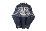 Vintage Dale of Norway Sweater Large / XLarge blue abstract pattern made in Norway winter heavy wool jumper 1/4 zip