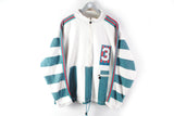 Vintage Adidas Half Zip Sweatshirt Large white green striped 3 retro 90s adidas sport jumper