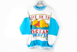 Vintage Winnie The Pooh Sweatshirt Small white blue big logo disney cartoon life on the ocean waves jumper