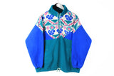 Vintage Fleece Half Zip Small multicolor green blue retro style cozy ski sweater