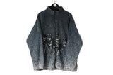 Vintage Wolf Fleece Full Zip XXLarge Cotton Trades 00s animal pattern nature sweater