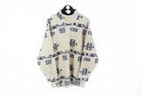 Vintage Adidas Fleece Large / XLarge abstract crazy pattern turtleneck winter sweater oversize