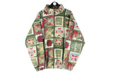 Vintage Fleece 1/4 Zip Large / XLarge green abstract pattern 90s retro ski sweater sport style