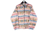 Vintage Fleece Full Zip Women's XLarge abstract pattern 90s ski sweater retro sport style jumper