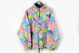 Vintage Fleece 1/4 Zip Medium crazy pattern abstract sweater 90s sport ski winter jumper check up