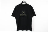 Vintage Chanel Bootleg Big Embroidery Logo Large black silver big logo 90s classic cotton tee