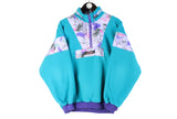 Vintage Fleece 1/4 Zip Small green abstract pattern 90s retro ski sport jumper