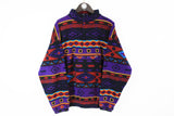 Vintage Fleece 1/4 Zip Medium multicolor abstract pattern 90s sport retro style sweater ski