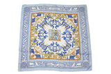 Vintage Hermes "Early America" Francoise de la Perriere Scarf blue Washington authentic luxury rare 90s 80s women's shawl animal print rare pattern
