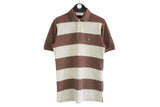 Vintage Yves Saint Laurent Polo T-Shirt luxury cotton shirt 90s small logo retro striped pattern brown beige