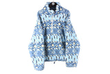 Vintage Fleece 1/4 Zip XXLarge blue abstract pattern 90s retro sport style sweater ski cozy warm jumper