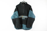 Vintage Fleece Half Zip Large black green 90s winter ski sweater