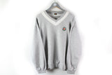 Vintage Roland Garros V-Neck Sweatshirt XLarge gray small front logo made in France 90s tennis jumper