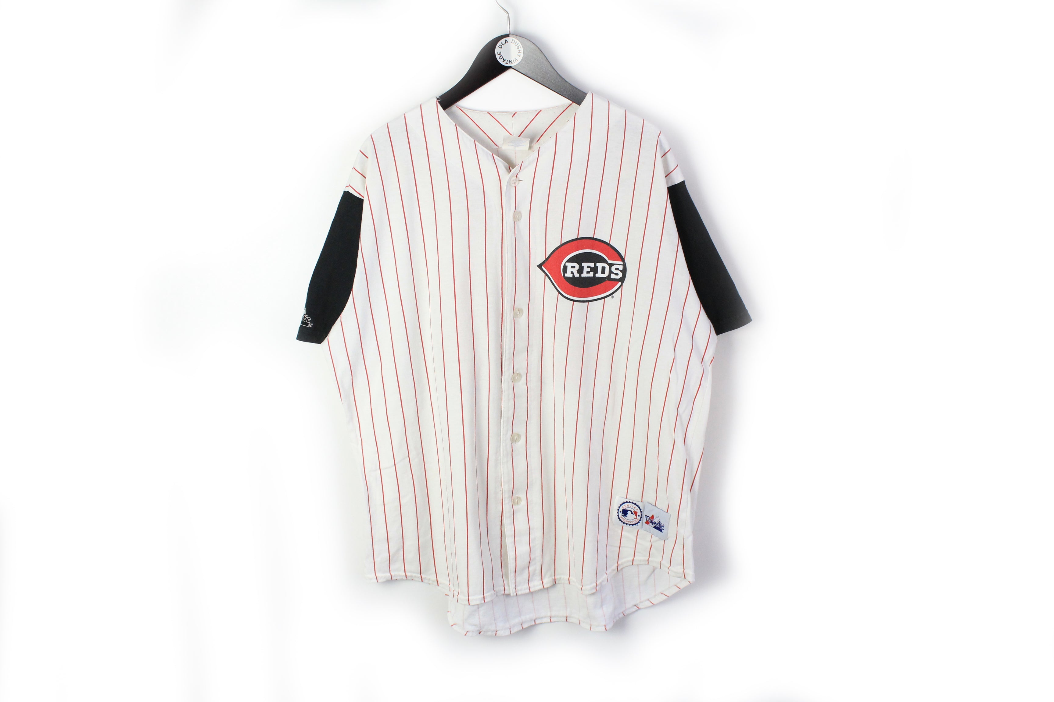 Vintage Cincinnati Reds Red Mesh BP Warmup Button Up Replica Jersey  Majestic L