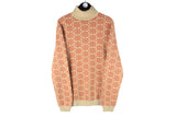 Vintage Pierre Cardin Sweater XLarge red beige turtleneck made in France pullover retro luxury classic jumper