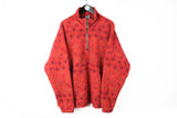 Vintage Odlo Fleece 1/4 Zip XLarge red abstract pattern 90s winter ski sweater