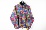 Vintage Fleece 1/4 Zip Large / XLarge abstract crazy pattern 90s sport style check up sweater ski