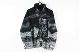 Vintage Wolf Fleece Sweater animal pattern black gray 90s sport jacket Full Zip Large