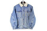 Vintage Denim Sherpa Jacket Small blue jeans style 90s retro winter coat