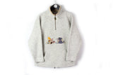 Vintage Winnie The Pooh Disney Fleece Half Zip Small beige 90s embroidery logo Walt Disney World